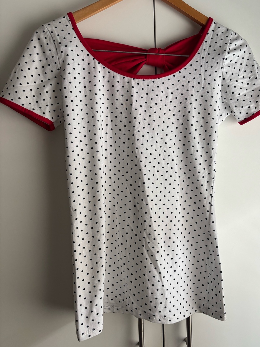 Polka Dot Short Sleeve Tee with Red Trim